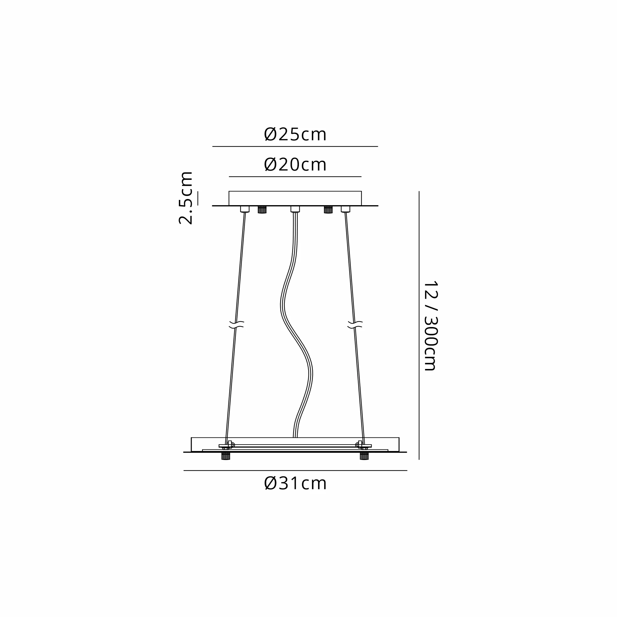 D0923BR  Lowan 31cm, 3m Brass/Painted Brass, Suspension Plate c/w Power Cable To Lower Flush Fittings, Max Load 20kg (ONLY TESTED FOR OUR PRODUCTS)